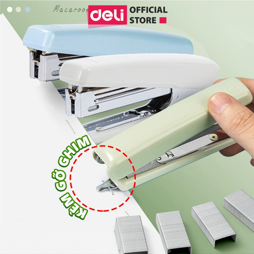 Dập Ghim Học Sinh Văn Phòng Mini Deli 30 Trang Ghim Bấm Giấy Số 10 Màu Pastel Dễ Thương Nhỏ Gọn Tiện Lợi