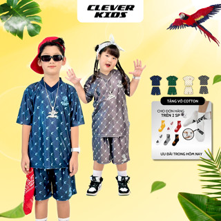Set bộ Hè MONOGRAM cổ tim CLEVER KIDS - chất vải cotton mềm mịn [Size từ 20kg- 60kg]