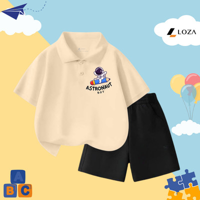 Bộ quần áo thun trẻ em TB19 có cổ in phi hành gia chất cotton Loza BO298