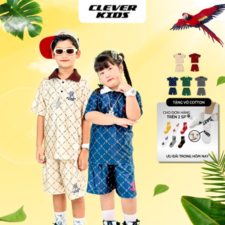Set bộ Hè polo MONOGRAM có cổ CLEVER KIDS - chất thun cotton thoáng mát [Size 20kg - 60kg]