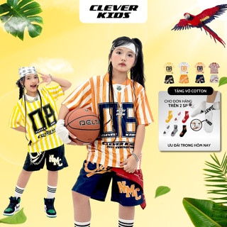 Set bộ Hè Số 08 kẻ sọc CLEVER KIDS Tay Ngắn Cotton Bóng Mỹ Phong Cách [Size từ 20kg- 60kg]