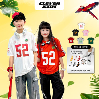 Áo thun Hè in số 52 Jersey CLEVER KIDS cho bé  - chất thun cotton bóng mịn mát [Size từ 15kg- 60kg]