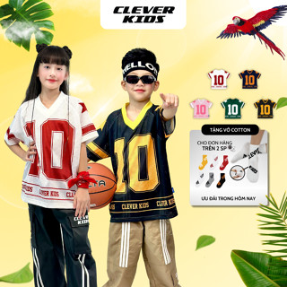 Áo thun Hè in số 10 Jersey CLEVER KIDS cho bé - chất thun lưới thoáng khí [Size từ 15kg- 60kg]