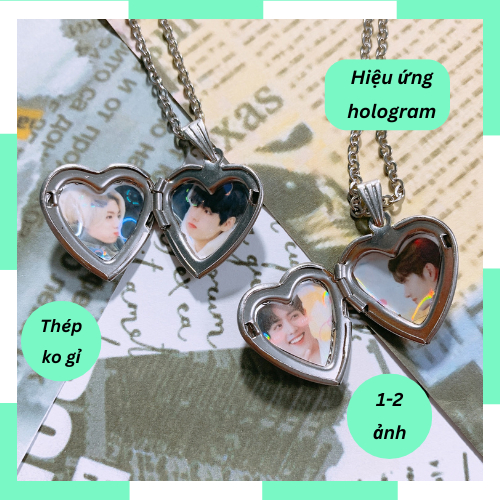 [Ko đen gỉ] In ảnh vào dây chuyền trái tim theo yêu cầu hologram