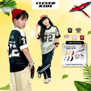 Áo thun Hè in số 72 Jersey CLEVER KIDS cho bé - chất thun cotton bóng mịn mát [Size từ 15kg- 60kg]