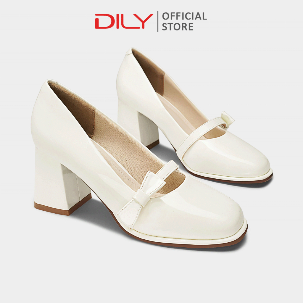 Giày cao gót nữ DILY gót vuông thanh lịch, giày cao gót mũi vuông quai đính nơ cao 6.5cm DL0567