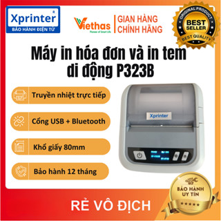 Máy in tem nhiệt mã vạch, in bill cầm tay mini Xprinter XP-P323B / máy in hóa đơn K80 Kết nối USB + Bluetooth