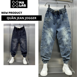 Quần jean Jogger nam cạp chun bo gấu XMAX vải bò dày dặn thiết kế line nổi form rộng phong cách B152