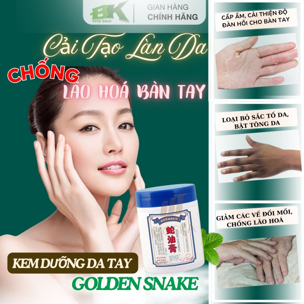 Kem Dưỡng Da Tay Đông Y GOLDEN SNAKE 50g – Dưỡng Ẩm Sâu, Trắng Mịn, Mờ Nếp Nhăn, Xoá Vết Chai Sần, Ngừa Lão Hóa | BK INN