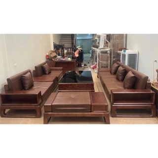 Bàn ghế phòng khách sofa gỗ sồi nga kê 2 văng đối dáng chân choãi - giá gốc tại xưởng mã ĐC