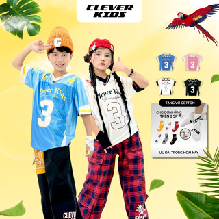 Áo thun in số 3 Jersey CLEVER KIDS cho bé - chất thun cotton bóng mịn mát [Size từ 15kg- 60kg]