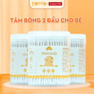 Tăm bông ngoáy tai cho bé Emoon 2 đầu tròn và dẹt kháng khuẩn, thân thiện với môi trường hộp 200 chiếc