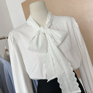  【SẴN ship  Áo sơ mi nữ màu trắng BUỘC NƠ MẪU TRƠN dài tay kiểu dáng công sở kiểu Pháp 