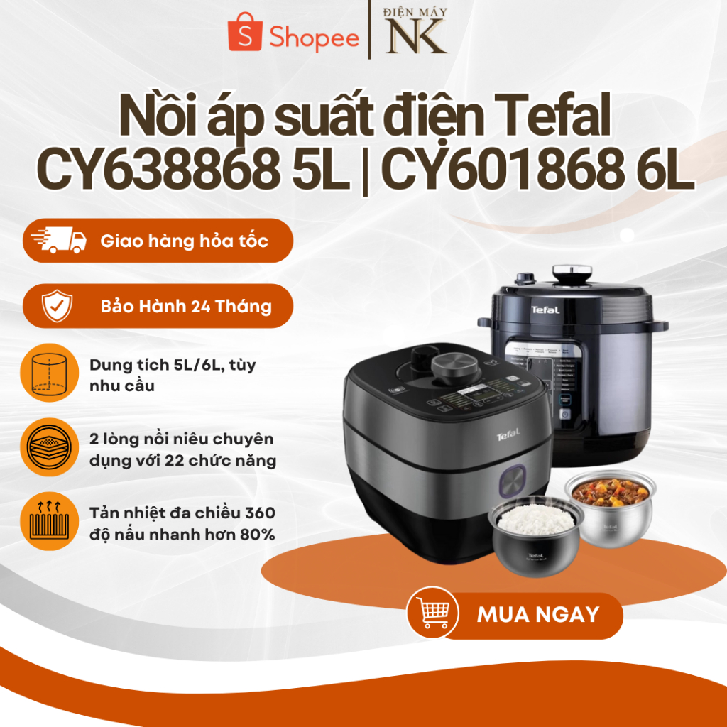 Nồi áp suất điện Tefal CY638868 5L / CY601868 6L - Hàng Chính Hãng Bảo Hành 24 Tháng