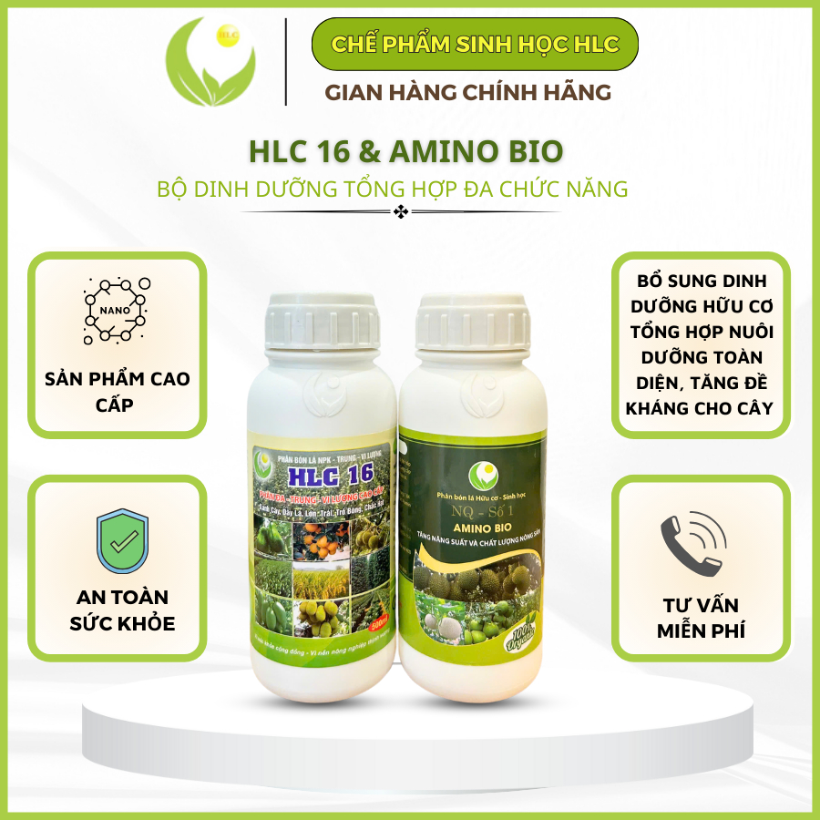 Bộ sản phẩm phân bón lá cao cấp Combo HLC 16 và Amino Bio 500ml hỗ trợ phát triển chồi, lá dày xanh 