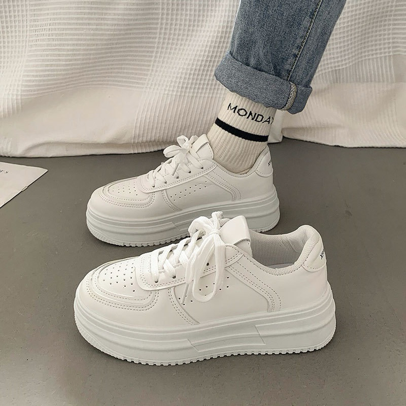 [CÓ SẴN] Giày Thể Thao Nữ Full Trắng Độn Đế Màu Trắng Đế Cao Su Thời Trang Đi Học Đi Chơi