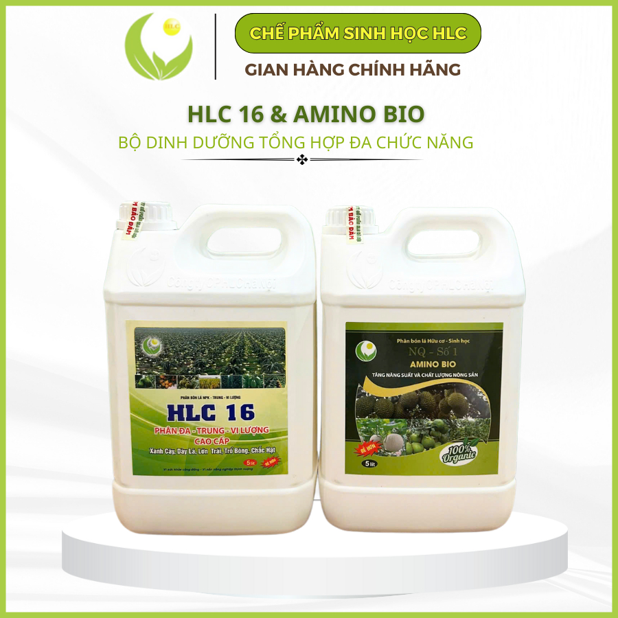 Combo hlc 16 và amino bio can 5L  phân bón lá cao cấp giúp bật chồi vọt đọt mập cơi xanh dày lá