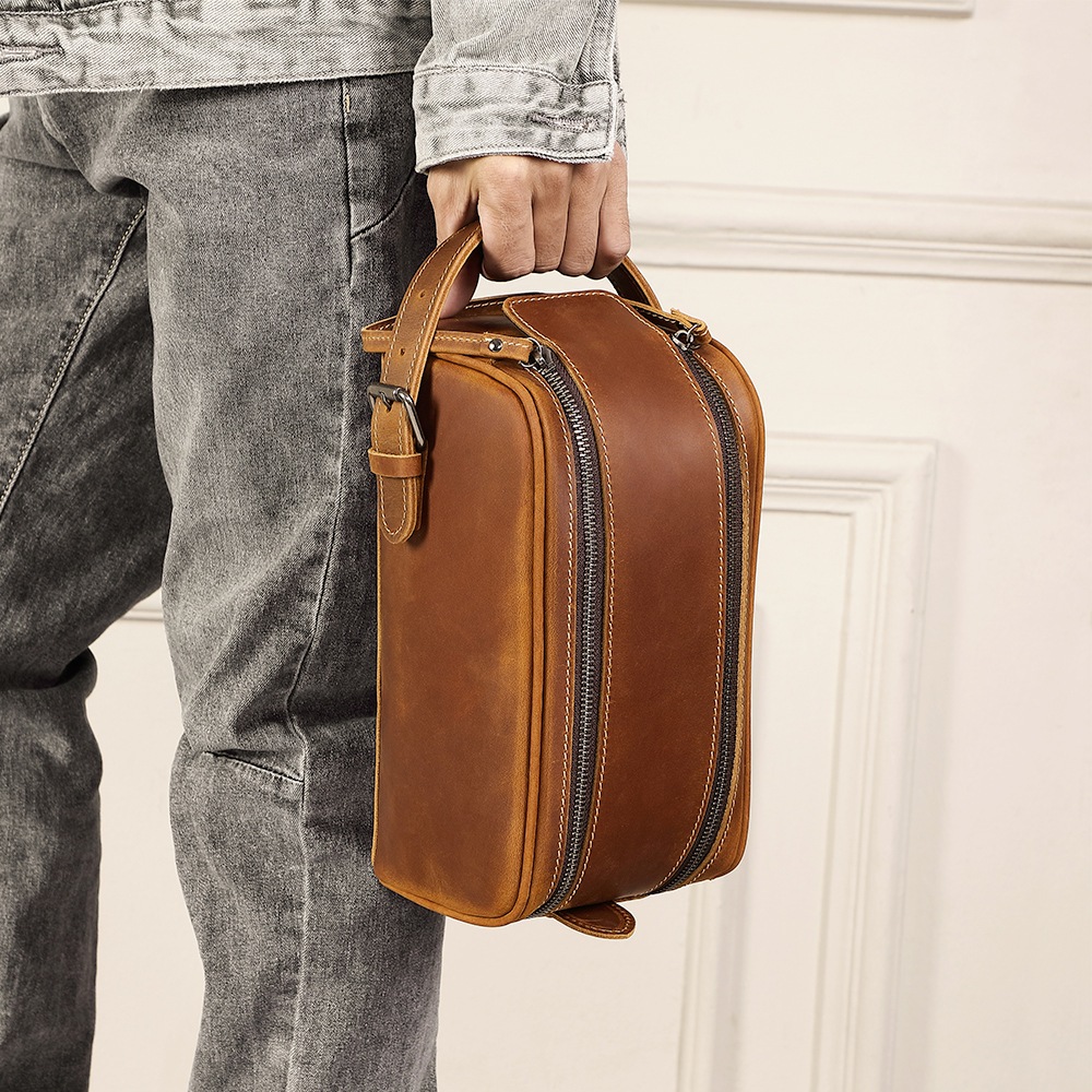 [Da thật] Túi golf cầm tay nam da bò thật; Clutch nam da bò CL162VB (Nâu sáp/Nâu bò) - 100% da thật, BH 3 năm