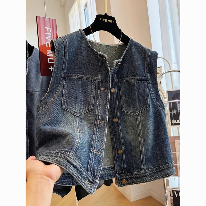 【Ảnh thật】Áo Gile Bò  Mềm Vintage denim Hàn xinh, Áo GILE BÒ cộc tay xinh