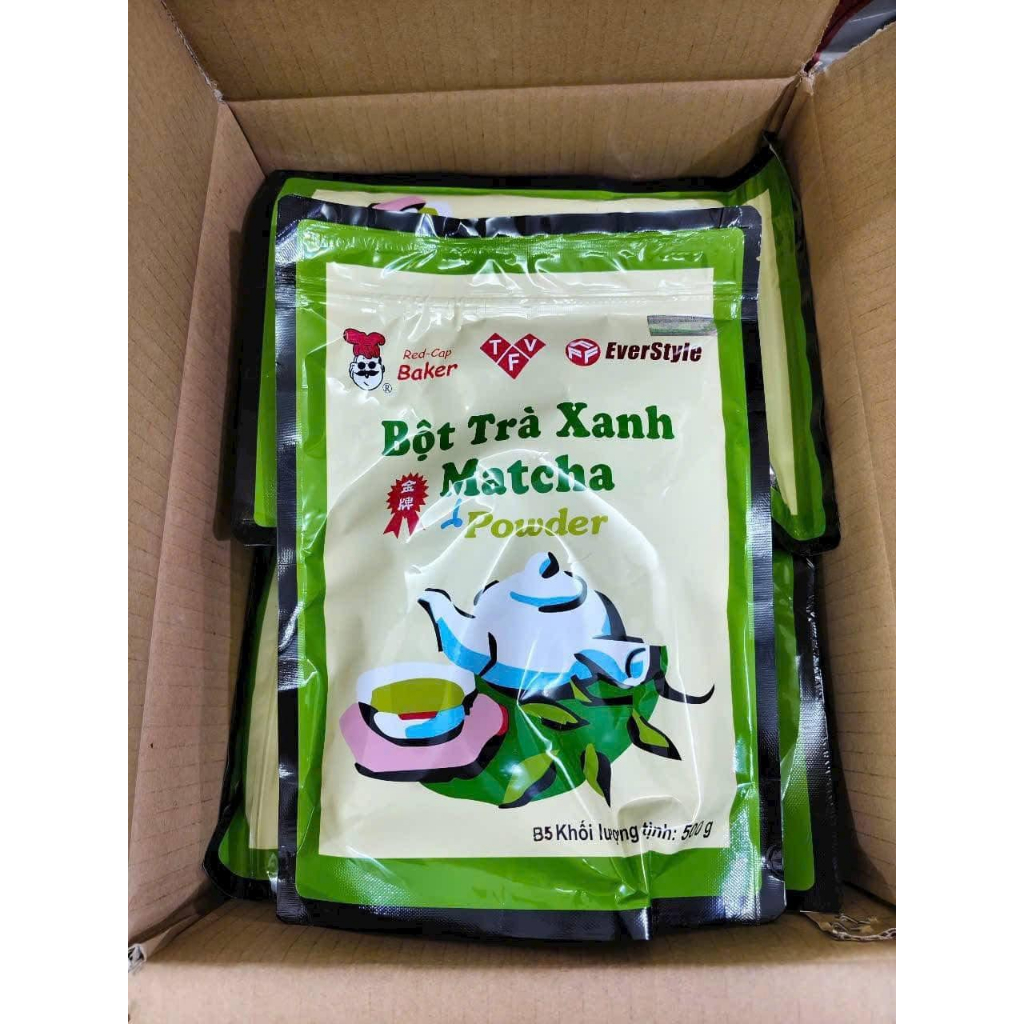 Bột trà xanh Matcha Đài Loan mũ đỏ chính hãng EverStyle túi 500g