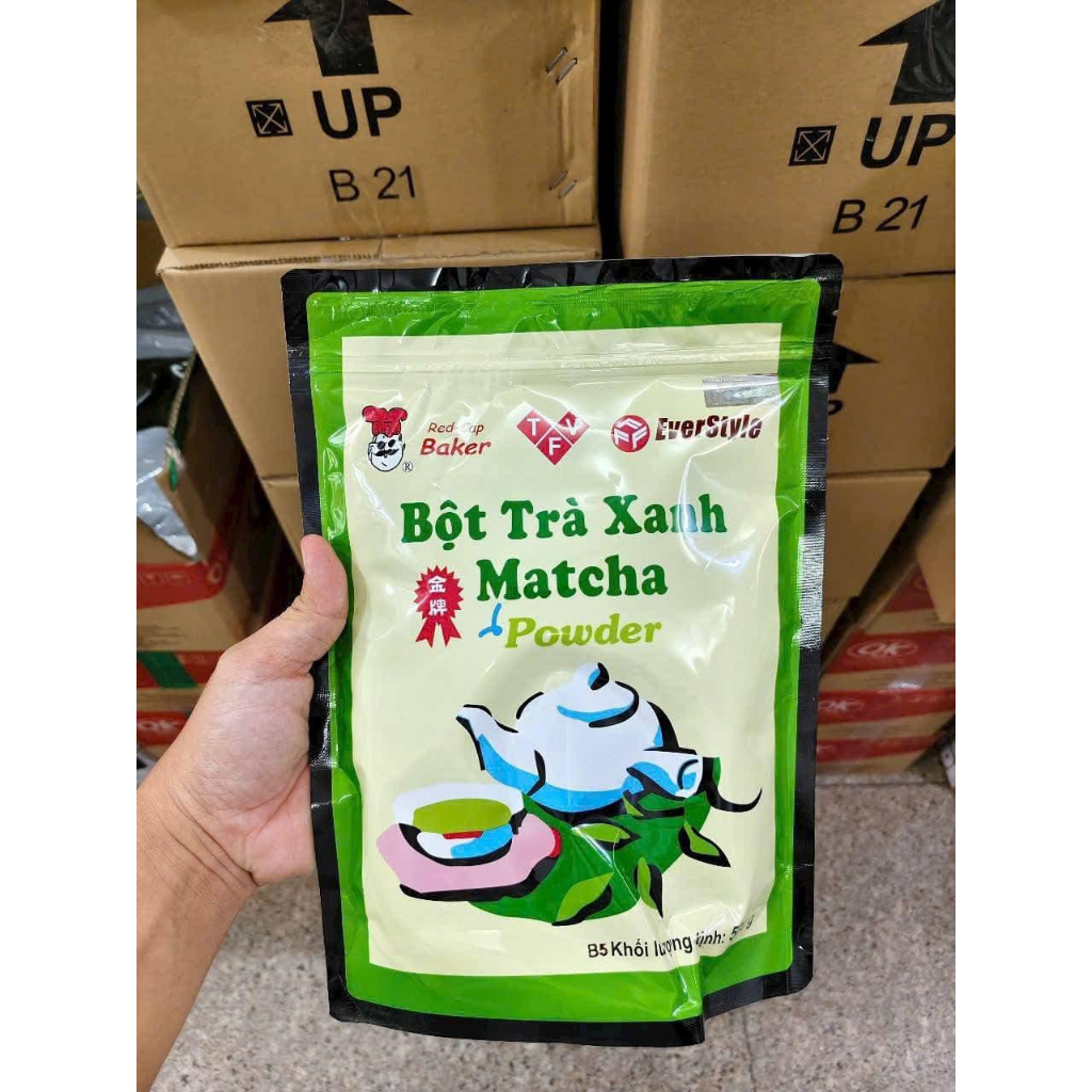 Bột trà xanh Matcha Đài Loan mũ đỏ chính hãng EverStyle túi 500g