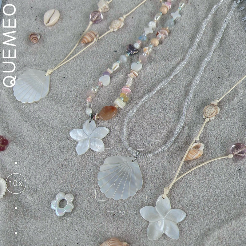 HOẢ TỐC Vòng cổ Sò biển / hoa Sò / hoa Lưu Ly trắng URA QUEMEO Mặt xà cừ dây sáp kem PHIÊN BẢN MỚI