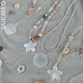 HOẢ TỐC Vòng cổ Sò biển / hoa Sò / hoa Lưu Ly trắng URA QUEMEO Mặt xà cừ dây sáp kem PHIÊN BẢN MỚI