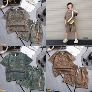 [Size 10kg-55kg] Bộ thun cotton loang phối hoạ tiết chữ nổi cao cấp cho bé trai