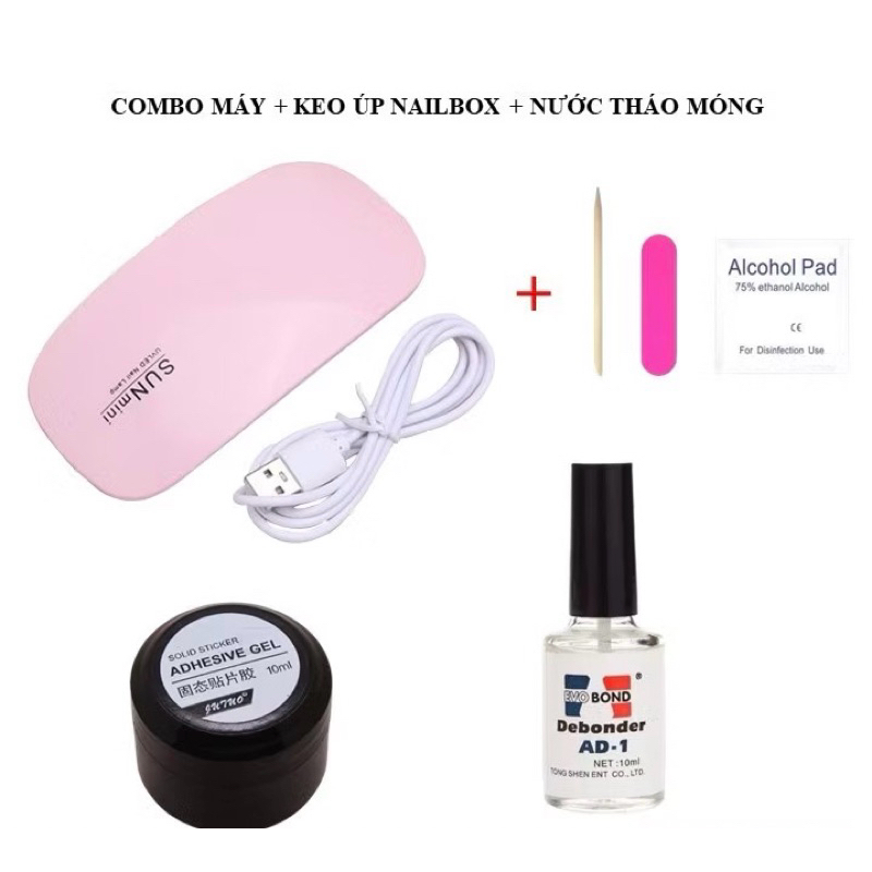 Combo Máy hơ gel nail mini + Gel dán móng Tặng kèm phụ kiện dán móng chuyên dụng