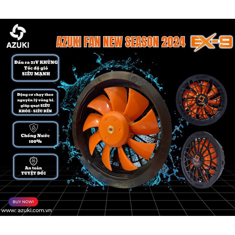 QUẠT ÁO ĐIỀU HOÀ AZUKI EX9 SIÊU BỀN CHỐNG NƯỚC TỐT NHẤT THỊ TRƯỜNG 21V