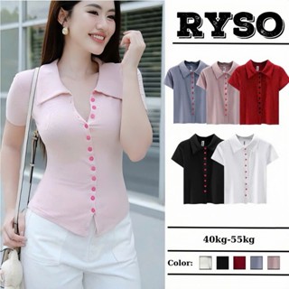 Áo Thun Nữ Đính Nhiều Nút Tay Ngắn Cổ Sơ Mi Ôm Body Babytee , Áo Trơn Dáng Ôm Baby Basic Đơn Giản Gài Nút RYSO