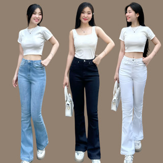 Quần jean nữ ống loe TTTHAO cao cấp dài 96cm kiểu dáng quần jeans ống bas VNXK phong cách quần jeans nữ basic s68