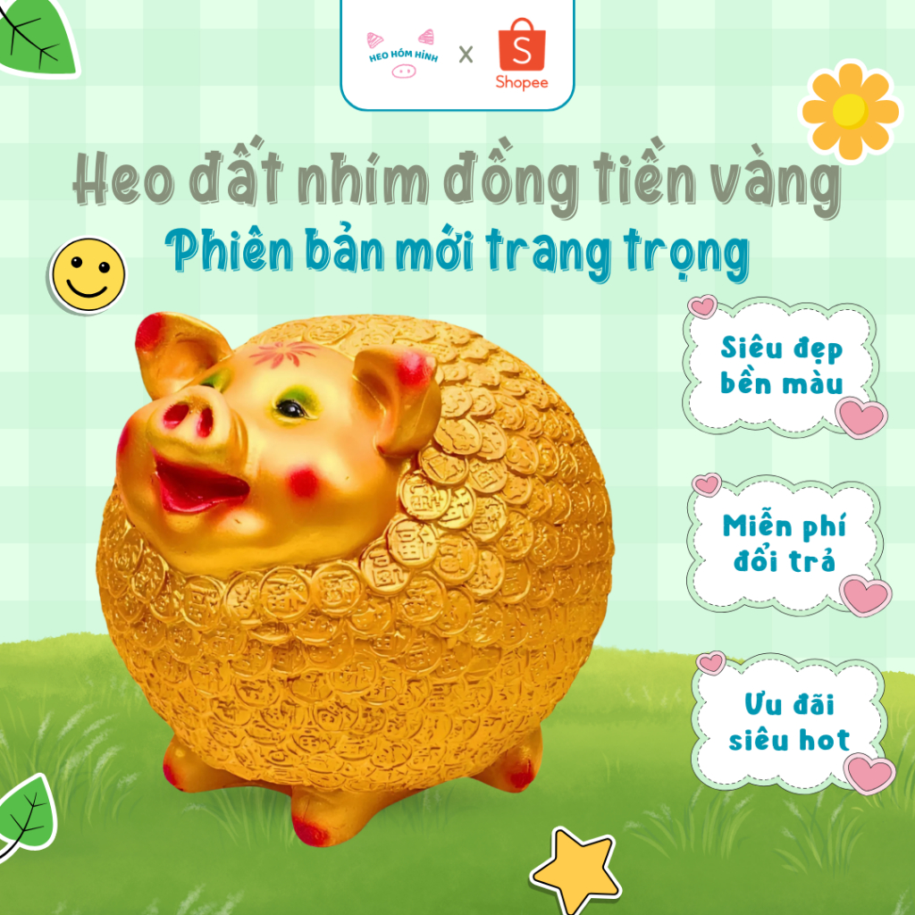 Lợn đất tiết kiệm kiểu dáng nhím đồng tiền vàng, heo đất đồng xu phiên bản mới trang trọng - Heo Hóm