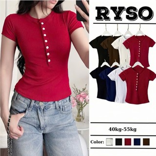 Áo Thun Nữ Đính Nhiều Nút Tay Ngắn Ôm Body Babytee , Áo Trơn Dáng Ôm Baby Basic Đơn Giản Gài Nút Cổ Sâu RYSO