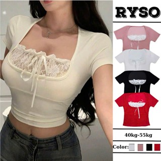 Áo Thun Nữ Phối Ren Tay Ngắn Cổ Vuông Ôm Body Babytee , Áo Trơn Dáng Ôm Baby Basic Đơn Giản RYSO