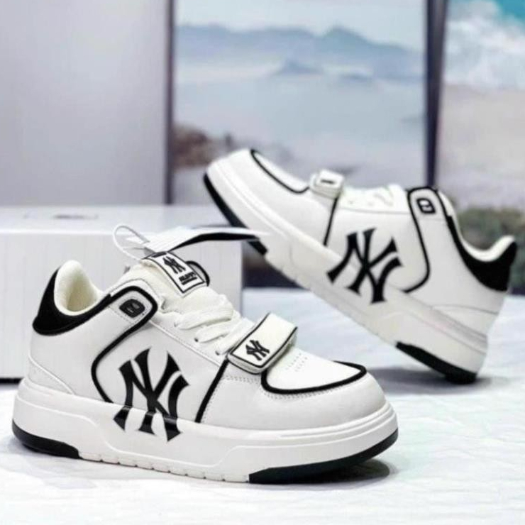 Giày Thể Thao MLB Chunky Liner New York Đen Trắng in chữ NY đen bản dán , giày LINER NY Đen trắng202