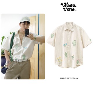 Áo sơmi nam nữ WhenIm thêu CACTUS - hàng thiết kế - vải linen dày dặn thoáng mát