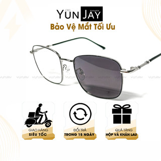 Mắt kính gọng vuông to Titan kim loại đổi màu khi ra nắng bảo vệ mắt không gỉ chống tia UV YUN JAY 