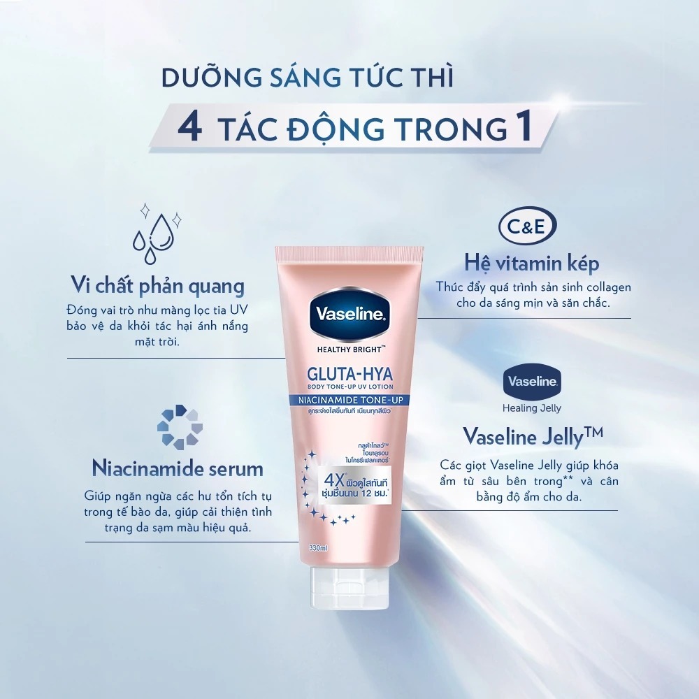 Sữa Dưỡng Thể Vaseline Gluta-Hya Body Tone-Up Nâng Tông Tức Thì Gấp 4 Lần 300ML - Dr Thêm