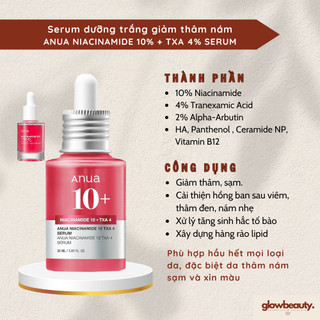  Serum dưỡng trắng 30ml giảm thâm nám ANUA NIACINAMIDE 10% + TXA 4% SERUM  Glow Beauty   Hàng có sẵn  