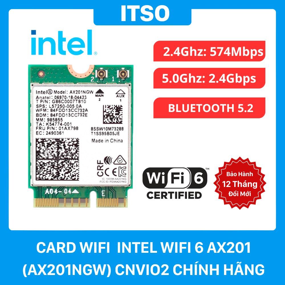 Card Wifi AX201 Intel Wifi 6 (AX201NGW) CNVIo2 Chính Hãng
