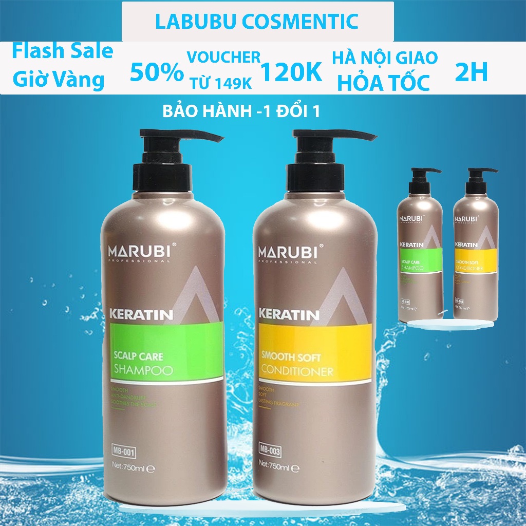 Dầu gội đầu KERATIN MARUBI 750ml cặp dầu gội xả phục hồi hư tổn giảm rụng tóc chính hãng CT72