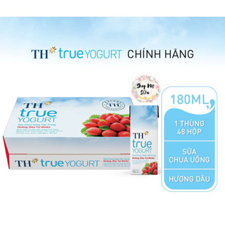 SỮA CHUA UỐNG TIỆT TRÙNG TH TRUE MILK HƯƠNG DÂU 48 HỘP * 180ML