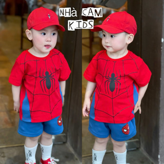 Bộ Đùi Cotton Cho Bé , Bộ Người Nhện Cộc Tay Áo Đỏ Phối Quần Da Cá - Nhà Cam