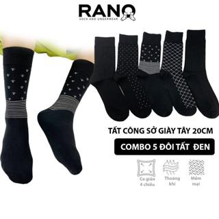 [Combo 5 Đôi] Tất Vớ Đen Công Sở Cổ Cao 20 CM Họa Tiết RANO Cotton Tự Nhiên Dày Dặn Êm Ái Thoáng Khí Khử mùÌ CB5_NEO