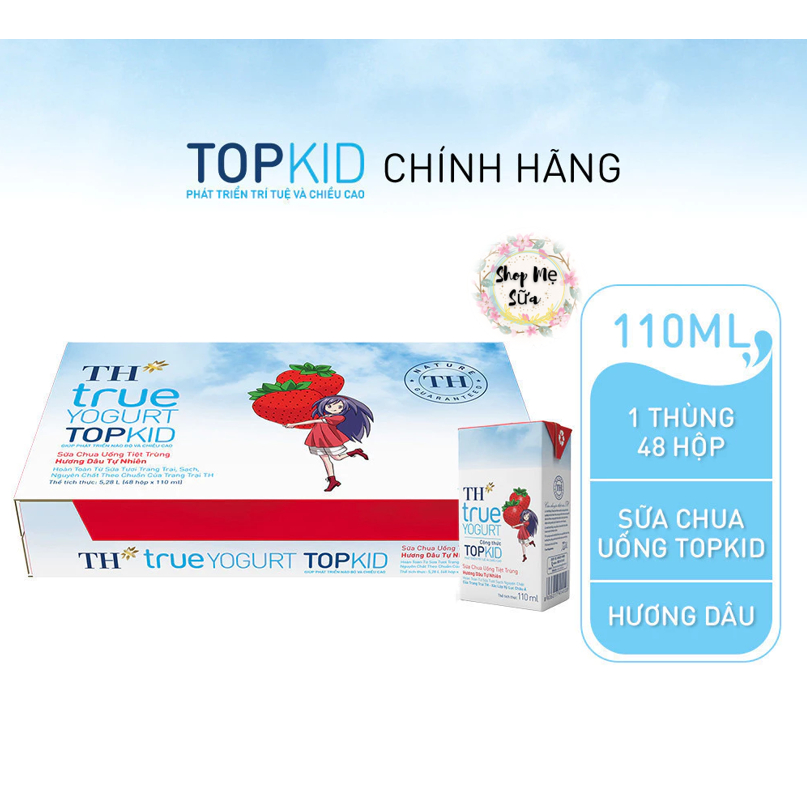 SỮA CHUA UỐNG TIỆT TRÙNG TH TRUE MILK TOPKID VỊ DÂU 48 HỘP *110ML