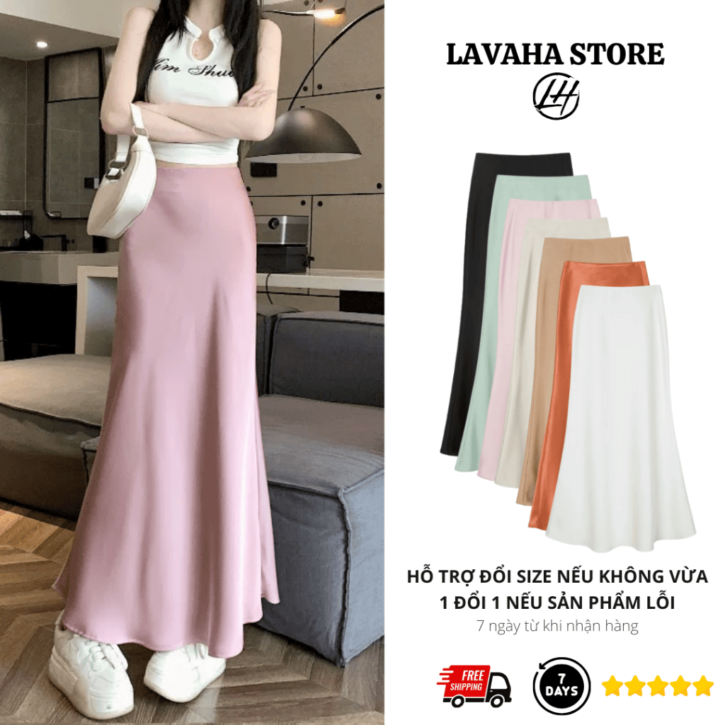 Chân váy lụa dáng suông dài tôn dáng 92cm chất lụa vân gỗ cao cấp, hàng 2 lớp sang trọng nữ tính LH5