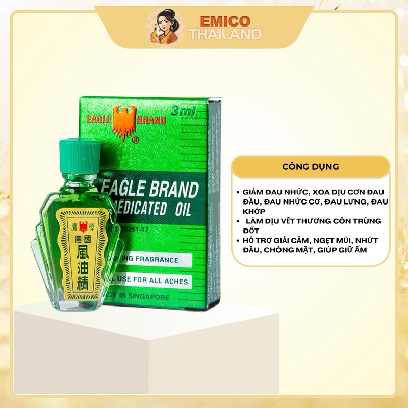 Dầu Gió Xanh Con Ó Eagle Brand Medicated Oil [3ML] Hàng Nội Địa Thái Lan