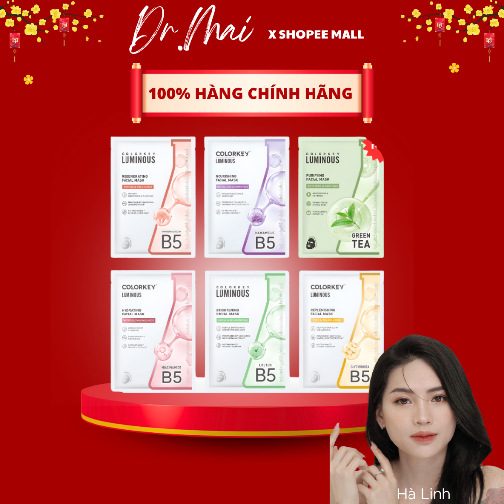 1 Hộp 10 Miếng Mặt Nạ Giấy COLORKEY LUMINOUS B5 Hỗ Trợ Phục Hồi 25ml/miếng - myphamdrmai