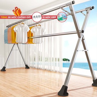 Giàn Phơi Đồ <NEW> Gấp Gọn Loại Khung Phơi Giá Sào Thông Minh, Cây INOX Treo Quần Áo Tặng 20 Móc chống bay, 12 móc kẹp